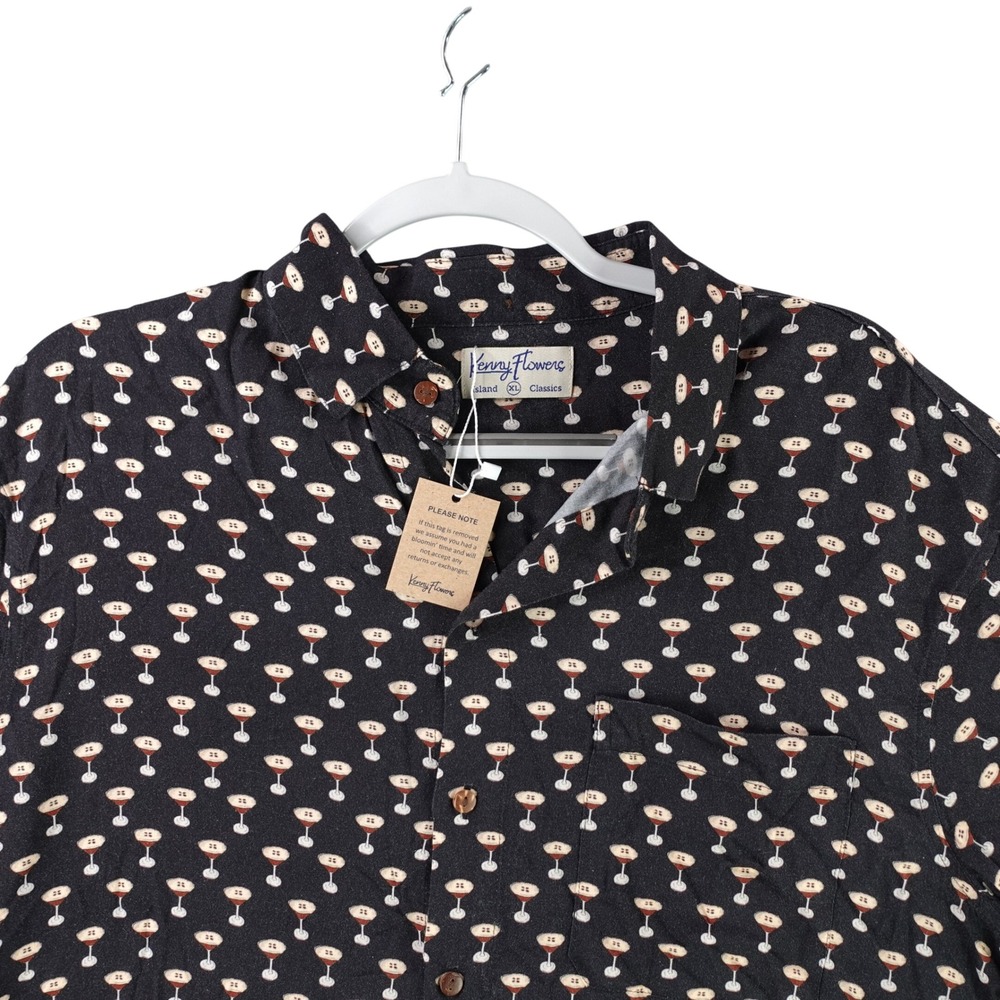 Kenny Flowers Shirt Mens XL Black Cocktail Martini Island Rayon Aloha NWT